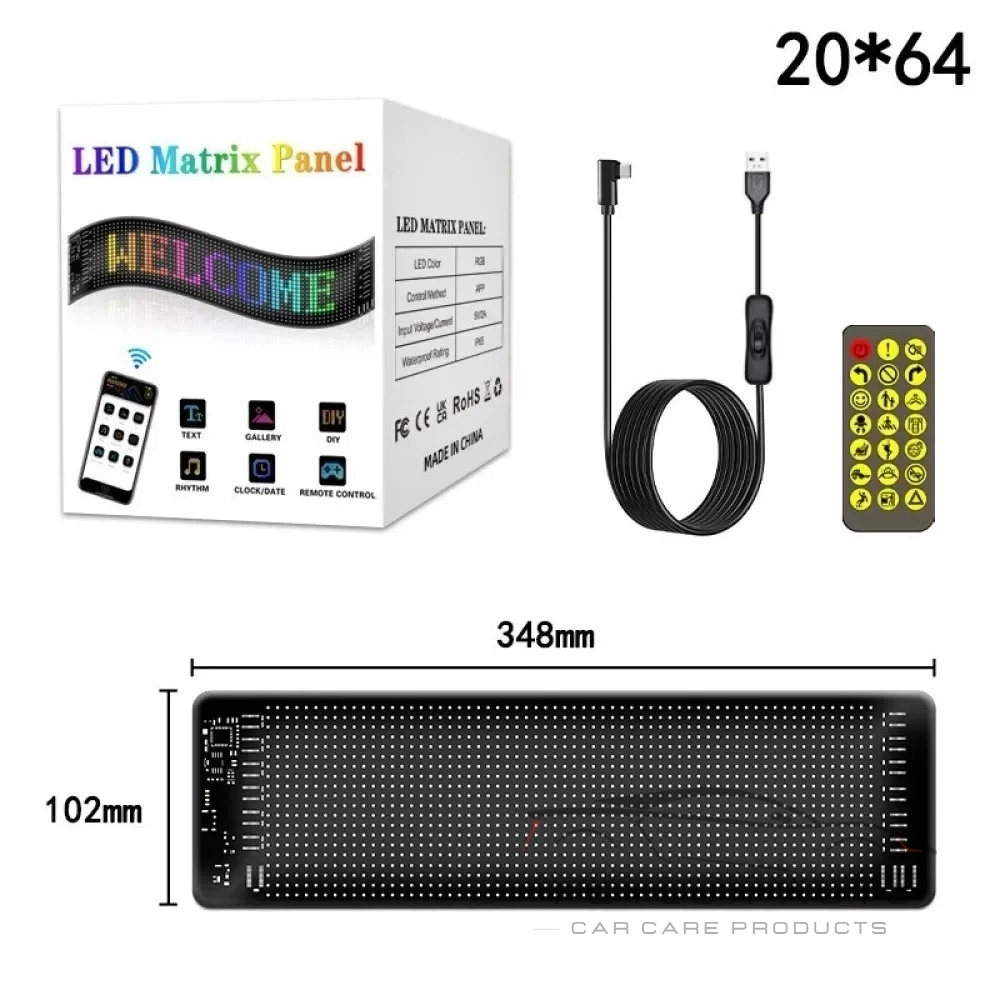 RGB LED Matrix Ekran 16x64 – USB 5V Esnek Kaydırmalı Işık Paneli | APP Kontrollü | Araç ve Vitrin Uyumlu
